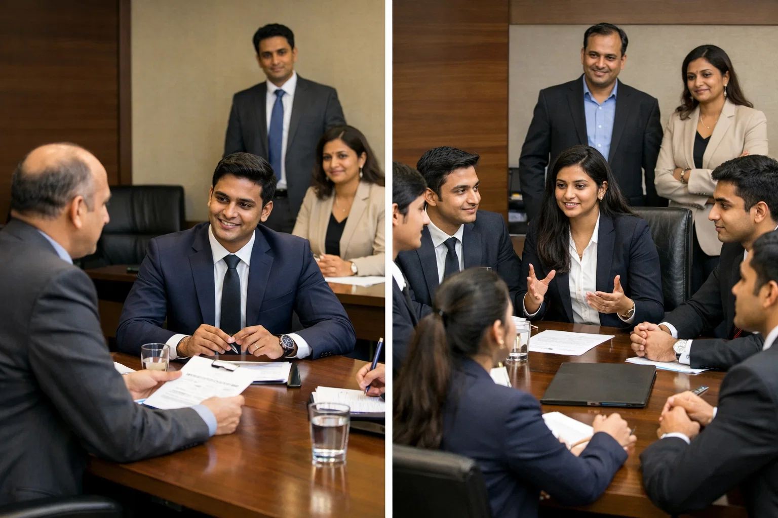 MBA students preparing for corporate placements through mock interviews and group discussions